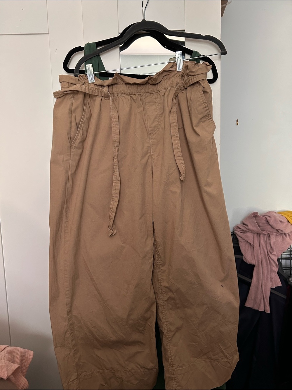 Paperbag Waist Wide-Leg Pants — Tan